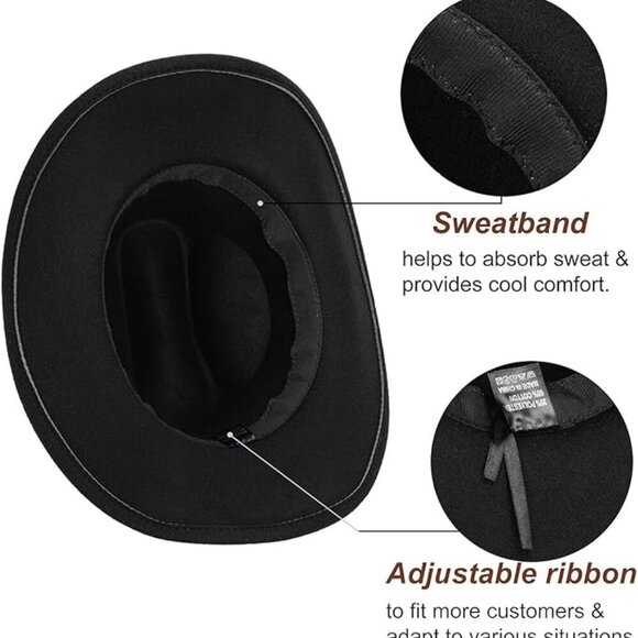 Classic Felt-Western-Cowboy-Cowgirl-Hats for Women-Men Fedora-Jazz-Hat with - Picture 4 of 4
